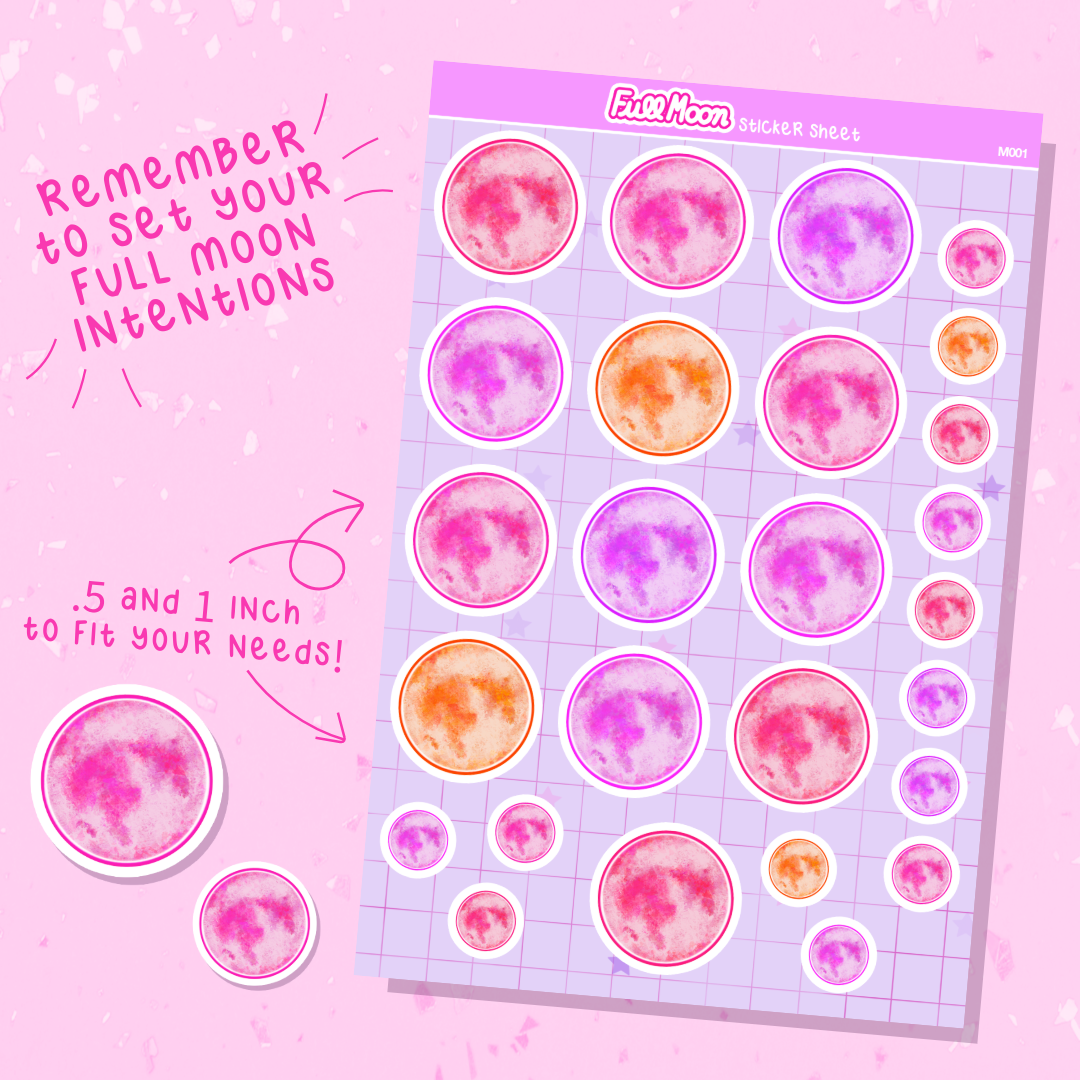 Full Moon Sticker Sheet | 4x6 | Astrology Planner Stickers for Planners, Calendars, Schedules, Notebooks, and More