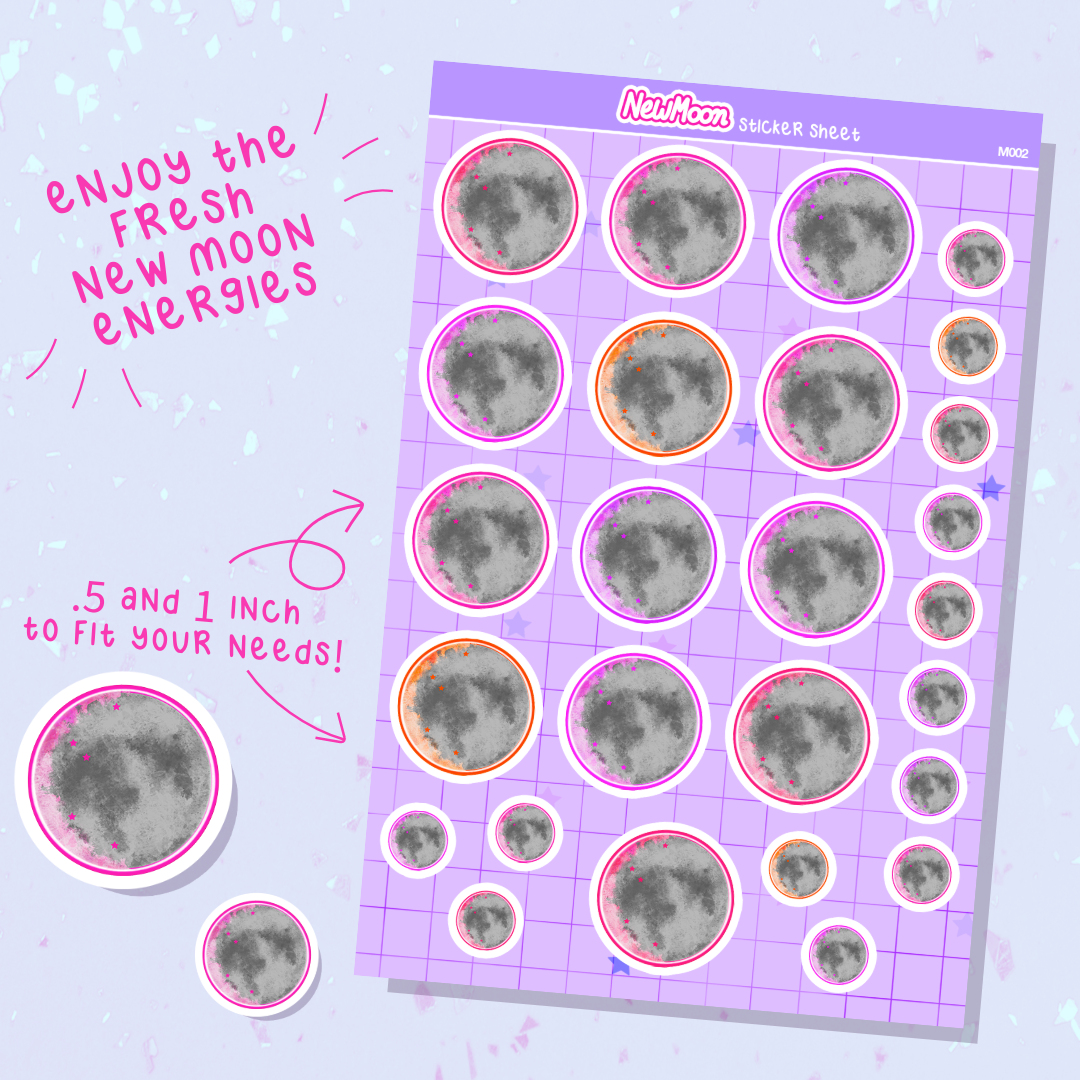 New Moon Sticker Sheet | 4x6 | Astrology Planner Stickers for Planners, Calendars, Schedules, Notebooks, and More