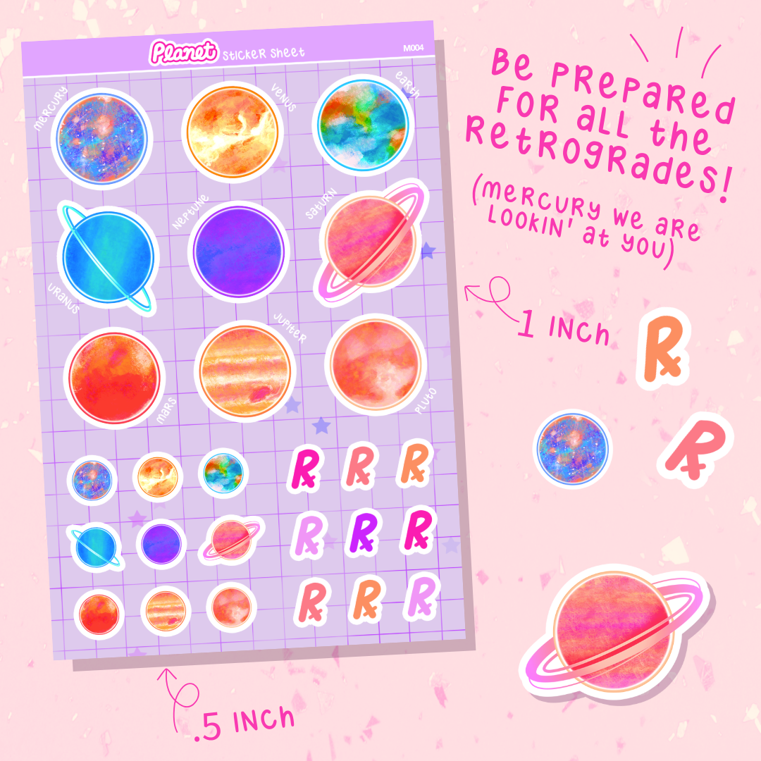 Planet Sticker Sheet | 4x6 | Astrology Planner Stickers for Planners, Calendars, Schedules, Notebooks, and More